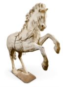 TWO PLASTER MODELS OF REARING HORSES, 20TH CENTURY