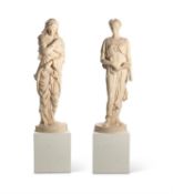 A PAIR OF FINE TINTED PLASTER ALLEGORICAL FIGURES EMBLEMATIC OF THE SEASONS, MODERN