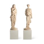 A PAIR OF FINE TINTED PLASTER ALLEGORICAL FIGURES EMBLEMATIC OF THE SEASONS, MODERN