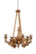 A SUBSTANTIAL GILTWOOD EIGHT LIGHT CHANDELIER, EARLY 20TH CENTURY