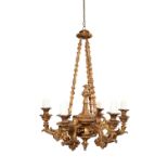 A SUBSTANTIAL GILTWOOD EIGHT LIGHT CHANDELIER, EARLY 20TH CENTURY