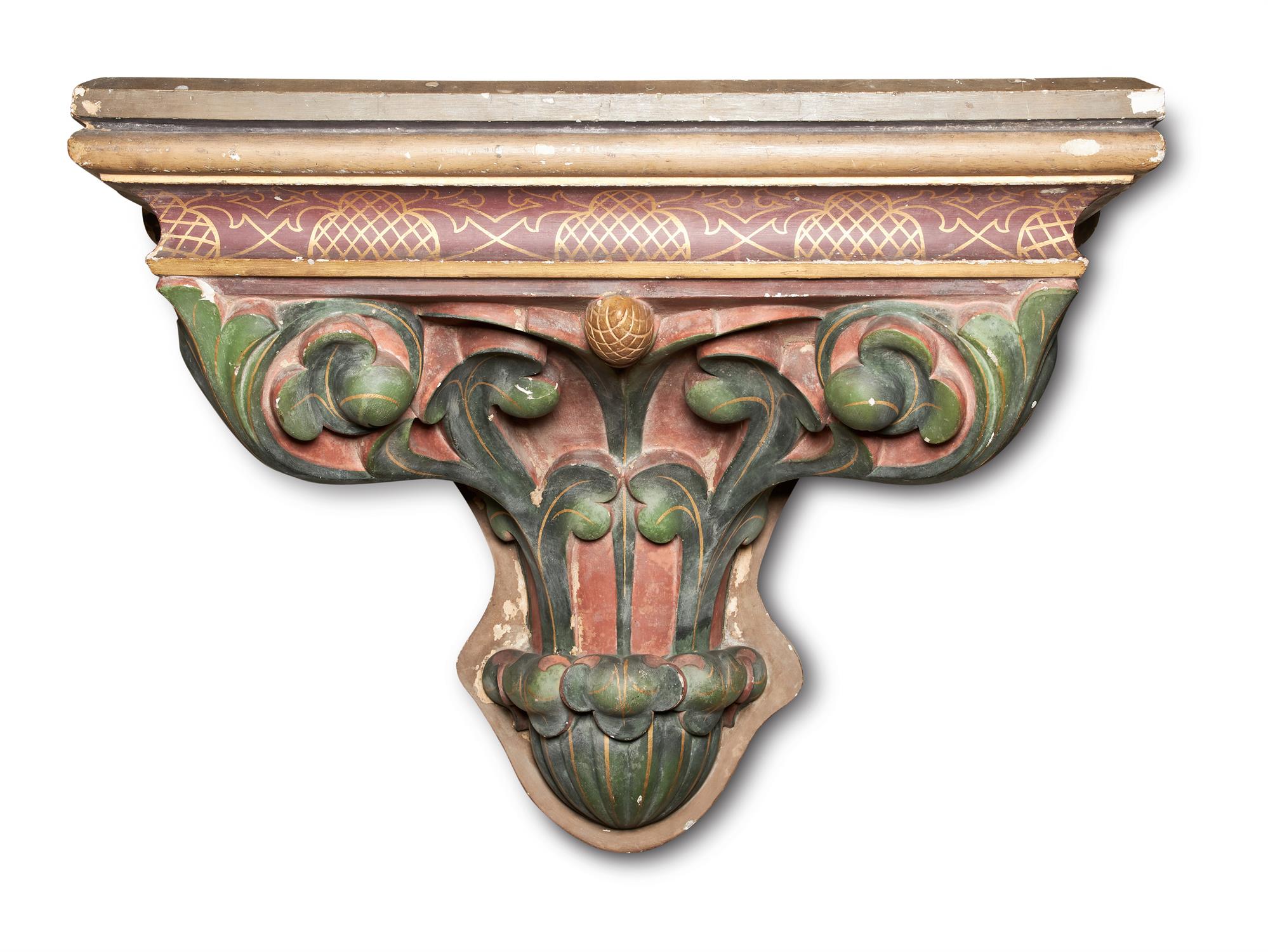 A LARGE VICTORIAN POLYCHROME PAINTED PLASTER BRACKET, CIRCA 1870