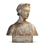 A FINE VICTORIAN PLASTER BUST OF A MAIDEN BY BRUCCIANI