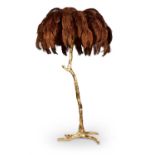 A 'CHOCOLATE' RESIN AND OSTRICH FEATHER FLOOR LAMP, BY A MODERN GRAND TOUR