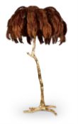 A 'CHOCOLATE' RESIN AND OSTRICH FEATHER FLOOR LAMP, BY A MODERN GRAND TOUR