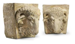 A PAIR OF PLASTER CASTS OF RAM'S HEAD KEYSTONES, MODERN