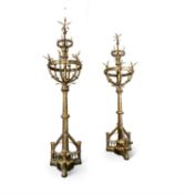 A PAIR OF MONUMENTAL TWENTY-SIX LIGHT GILT BRONZE AND GLASS INSET CANDELABRA