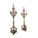 A PAIR OF MONUMENTAL TWENTY-SIX LIGHT GILT BRONZE AND GLASS INSET CANDELABRA