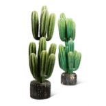 A PAIR OF CARVED WOODEN MODELS OF CACTUS PLANTS