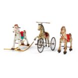 TWO PRESSED STEEL RIDE-ON TOY HORSES, BY MOBO