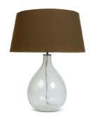 A PAIR OF 'BUBBLE GLASS' TABLE LAMPS OF PEAR SHAPED FORM WITH LIGHT BROWN FABRIC SHADES