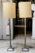 A PAIR OF BRUSHED STEEL STANDARD LAMPS, LATE 20TH CENTURY