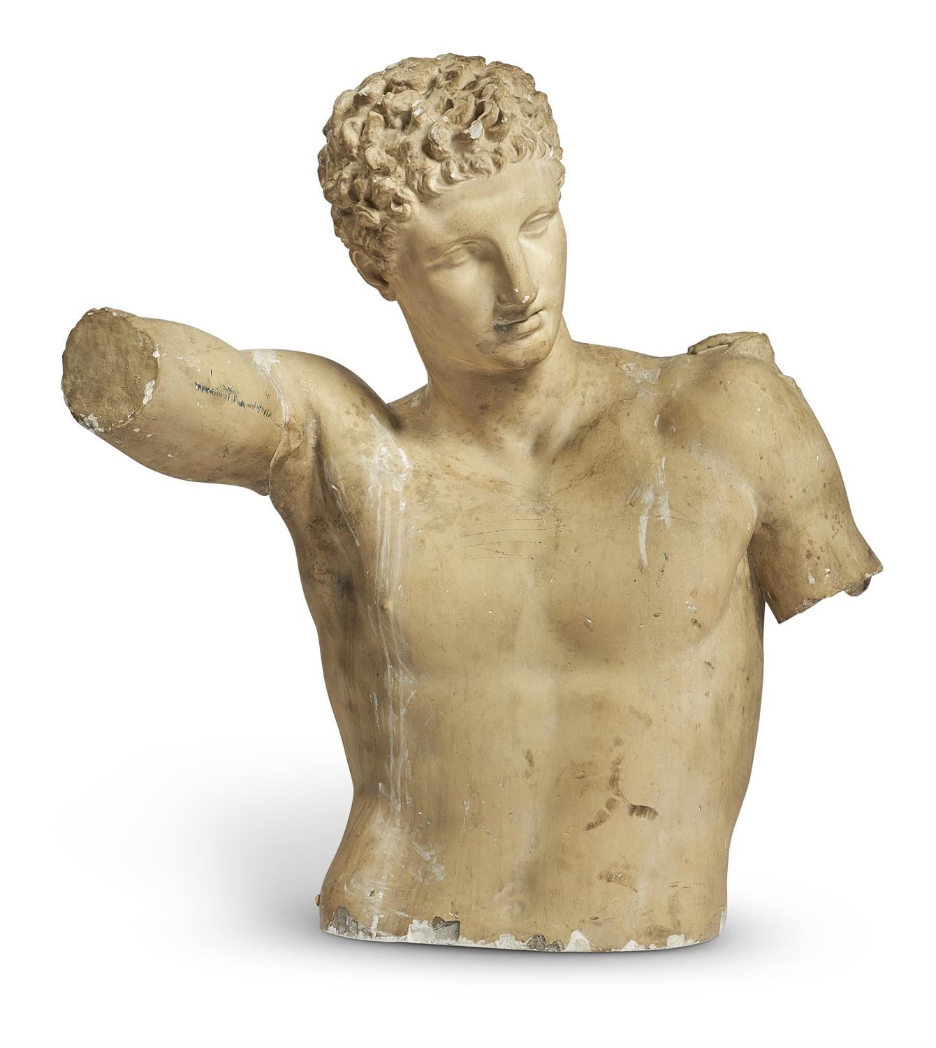 A PAINTED PLASTER TORSO OF HERMES, AFTER THE ANTIQUE, 20TH CENTURY
