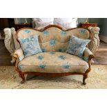 A FRENCH WALNUT BUTTON BACK UPHOLSTERED TWO SEAT SOFA, MID 19TH CENTURY AND LATER