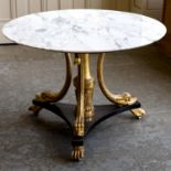 A MARBLE TOPPED CENTRE TABLE, FIRST QUARTER 19TH CENTURY AND LATER
