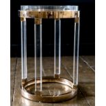 A SET OF FOUR GILT METAL AND PERSPEX TRAY TOP TABLES, LAST QUARTER 20TH CENTURY