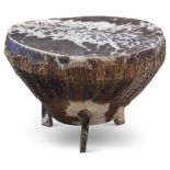 AN AFRICAN ZEBRA SKIN DRUM TABLES, 20TH CENTURY