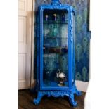 A BLUE PAINTED DISPLAY CABINET IN FRENCH 18TH CENTURY TASTE, 20TH CENTURY