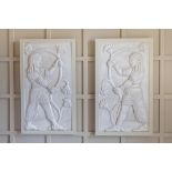 A PAIR OF PAINTED PLASTER PANELS OF COURT OFFICIALS, 20TH CENTURY