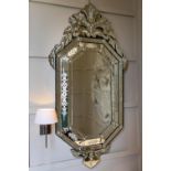 A LARGE ETCHED WALL MIRROR IN VENETIAN TASTE, MODERN