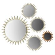 A COLLECTION OF FIVE PAINTED METAL STARBURST MIRRORS, PROBABLY FRENCH CIRCA 1960
