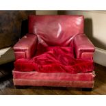 A PAIR OF RED LEATHER 'CLUB' ARMCHAIRS, MID 20TH CENTURY