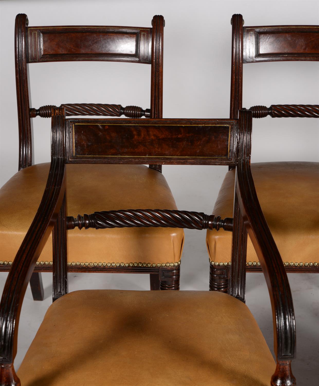 A set of six Regency mahogany and brass line inlaid dining chairs - Image 2 of 4