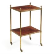 A brass and plum-pudding mahogany two tier side table in Regency style