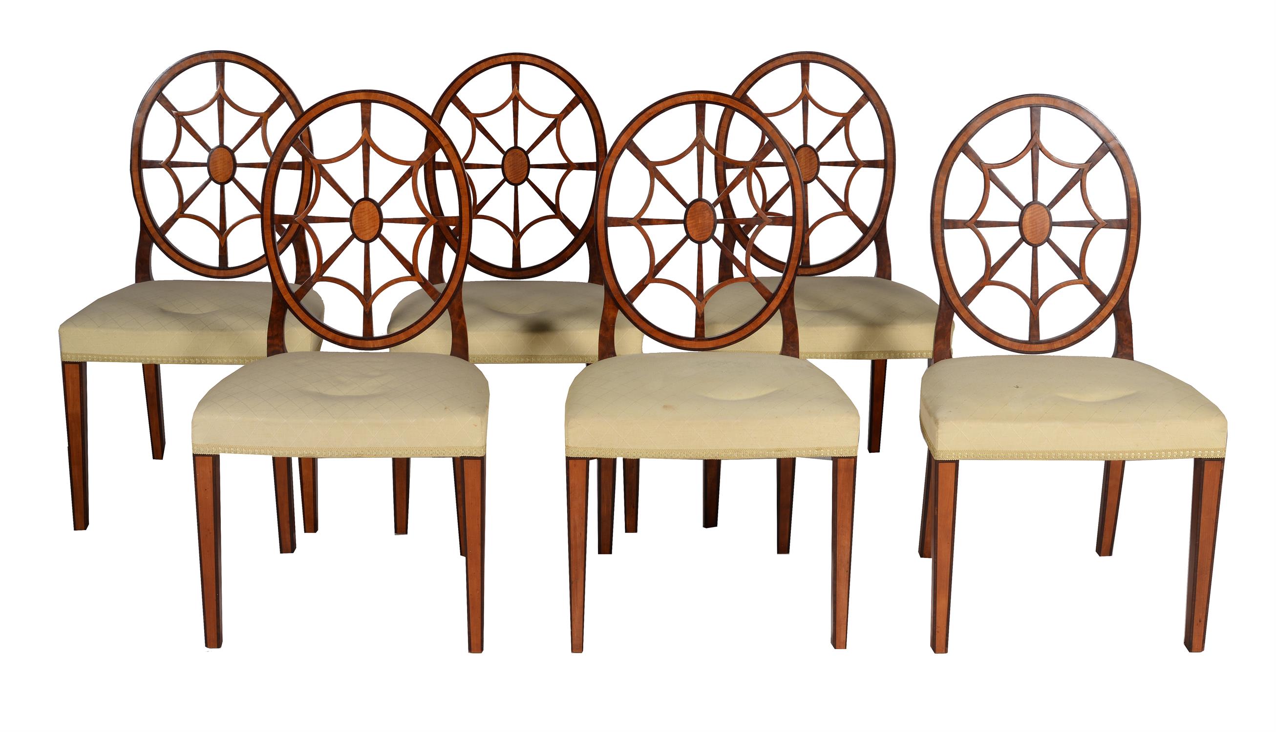 A set of six Sheraton Revival mahogany and satinwood dining chairs