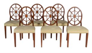 A set of six Sheraton Revival mahogany and satinwood dining chairs