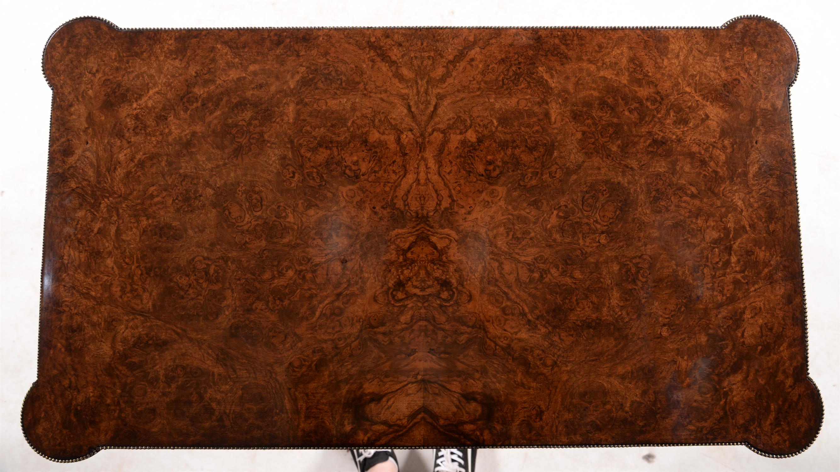 A Victorian burr walnut folding card table in French taste - Image 5 of 5