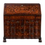 A Dutch mahogany and marquetry inlaid bureau