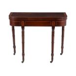 A late George III mahogany and satinwood banded card table