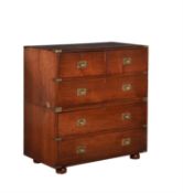 A Victorian hardwood and brass bound campaign chest of drawers