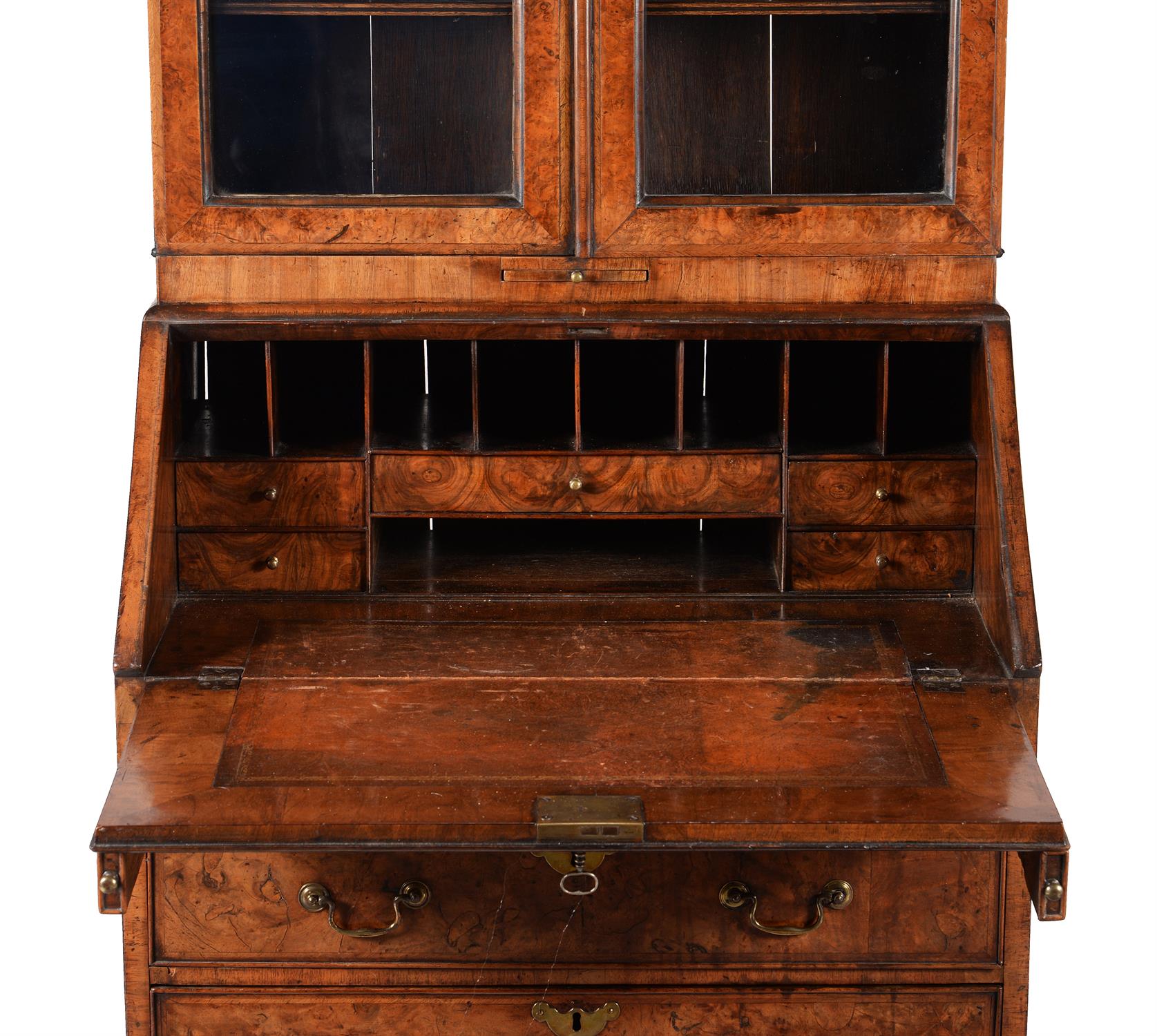 A George II walnut and feather banded bureau bookcase - Image 2 of 3