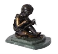 A French or Italian patinated bronze allegorical model of a putto