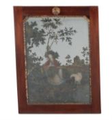 A reverse painted glass picture with Japanese figure in an exterior landscape