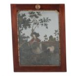 A reverse painted glass picture with Japanese figure in an exterior landscape