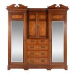 An American walnut and marquetry inlaid compactum wardrobe