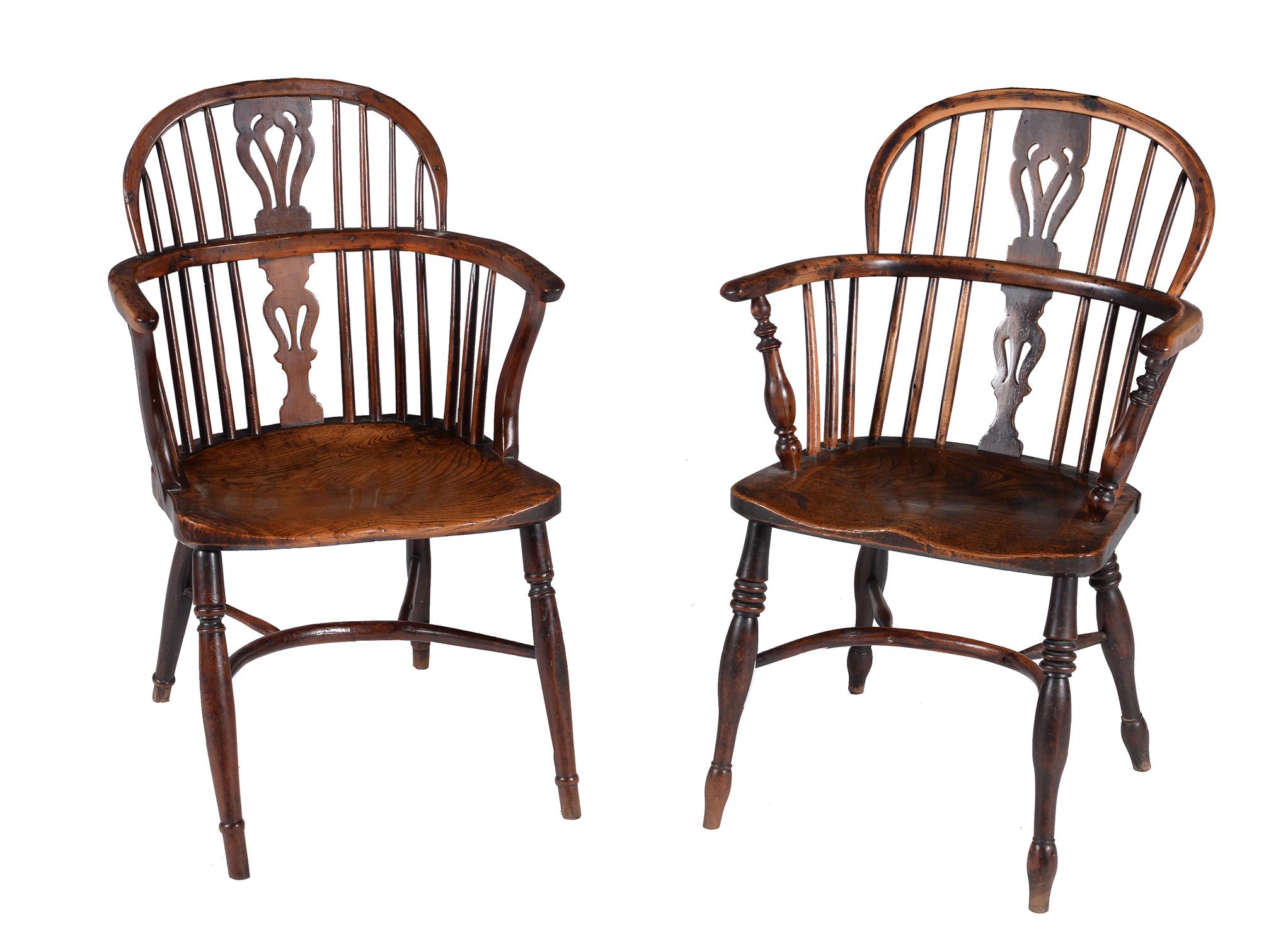 Two similar yew and elm armchairs