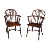 Two similar yew and elm armchairs