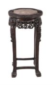 A Chinese hardwood and marble inlaid jardinière stand