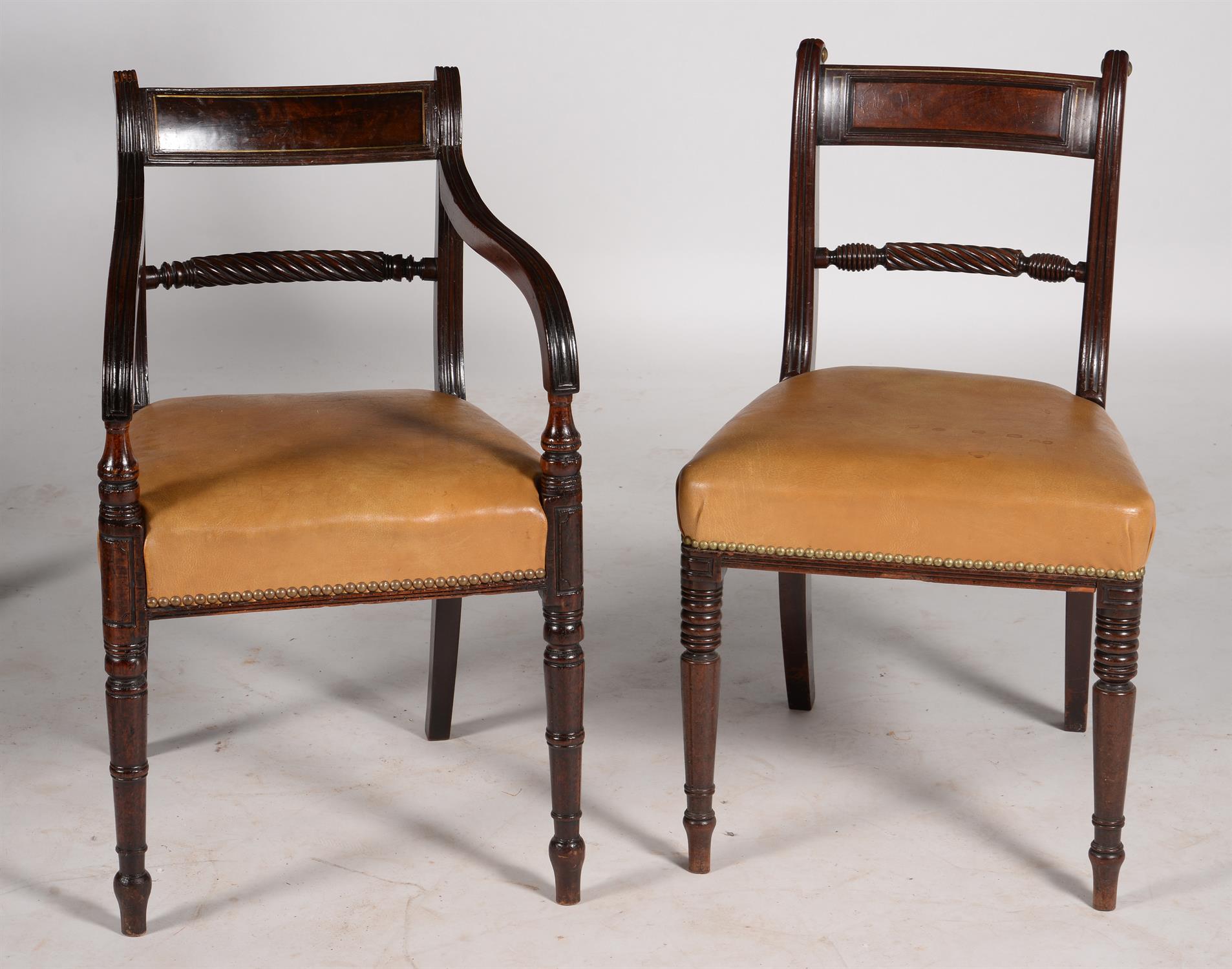 A set of six Regency mahogany and brass line inlaid dining chairs - Image 4 of 4