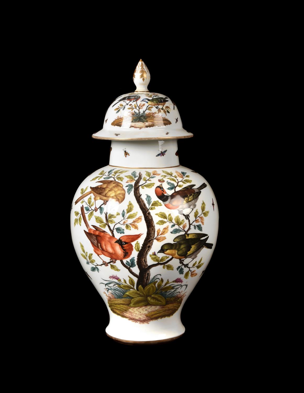 A Dresden porcelain baluster vase and cover