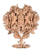 A carved limewood armorial crest modelled as an oak tree