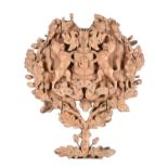 A carved limewood armorial crest modelled as an oak tree