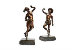 A pair of French patinated bronze models of Levantine dancers