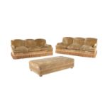 A pair of three seater sofas