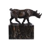A patinated bronze model of a white rhinoceros