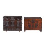 Two Korean hardwoodTwo Korean hardwood, probably elm, and metal mounted chests